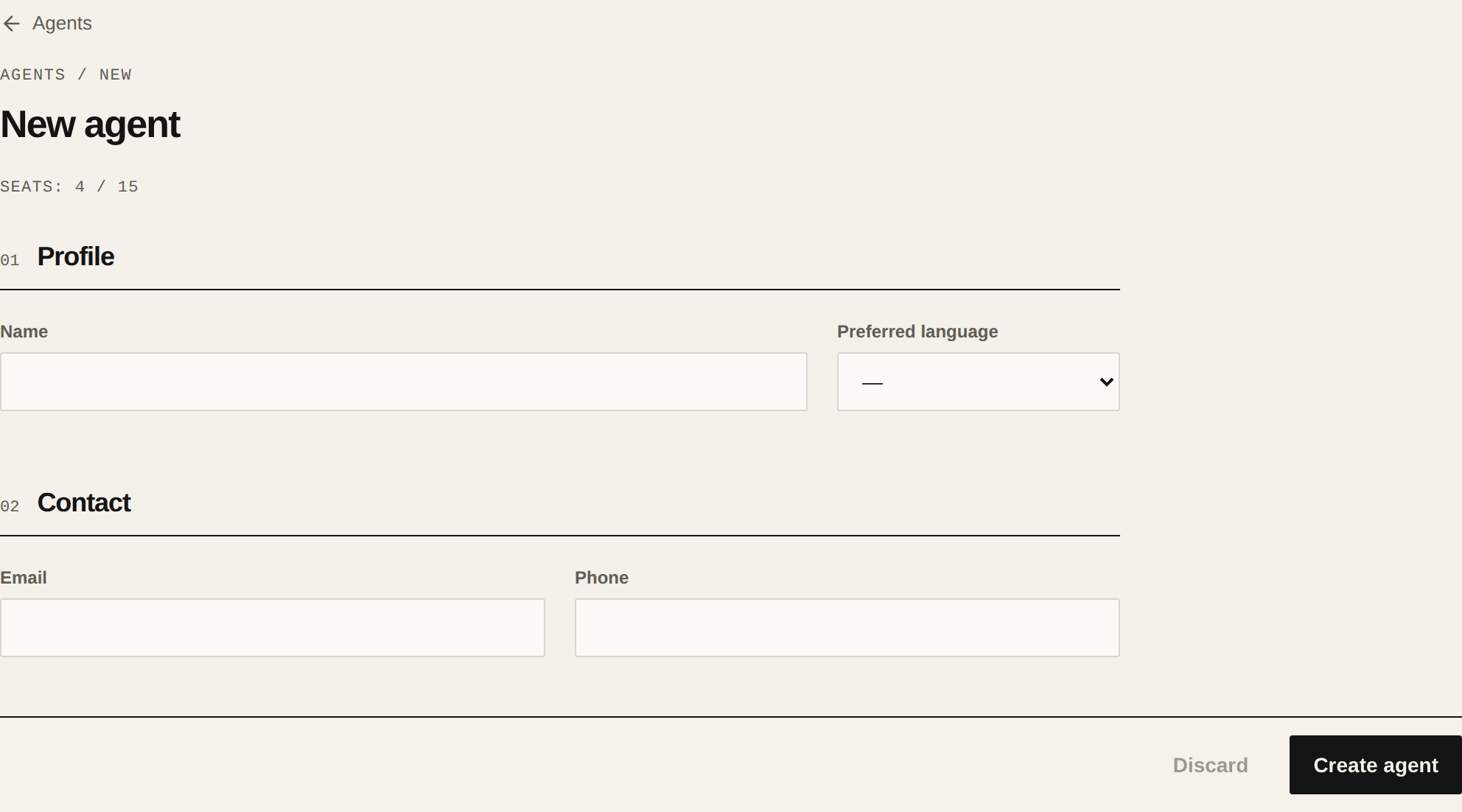 The New agent form