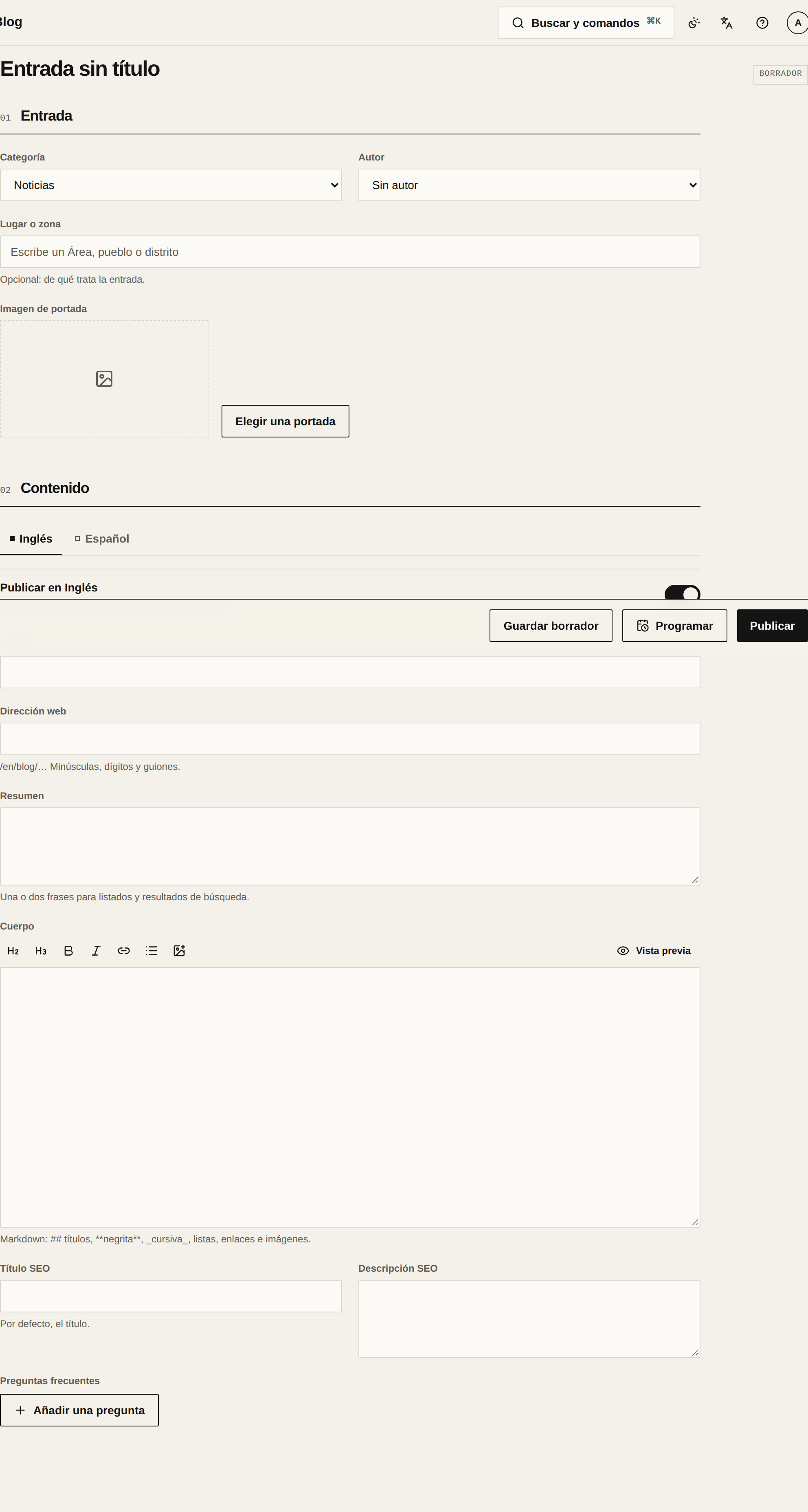 El editor de una entrada nueva
