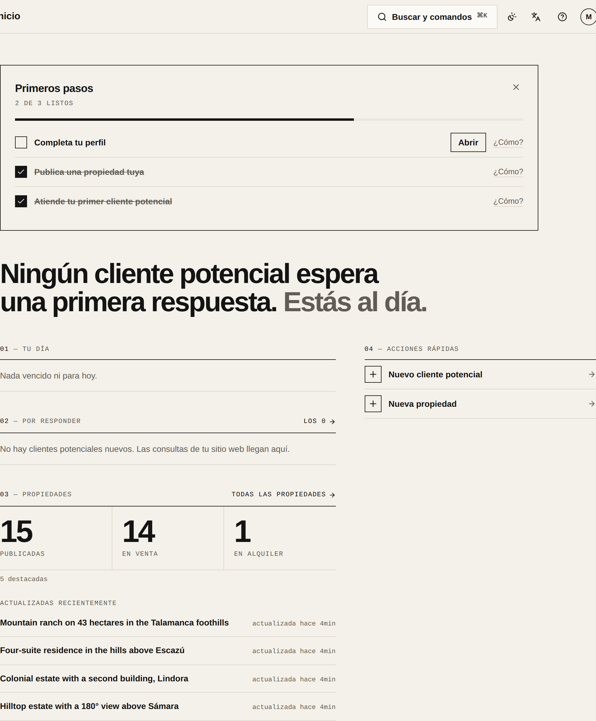 Inicio, con Tu día y Por responder