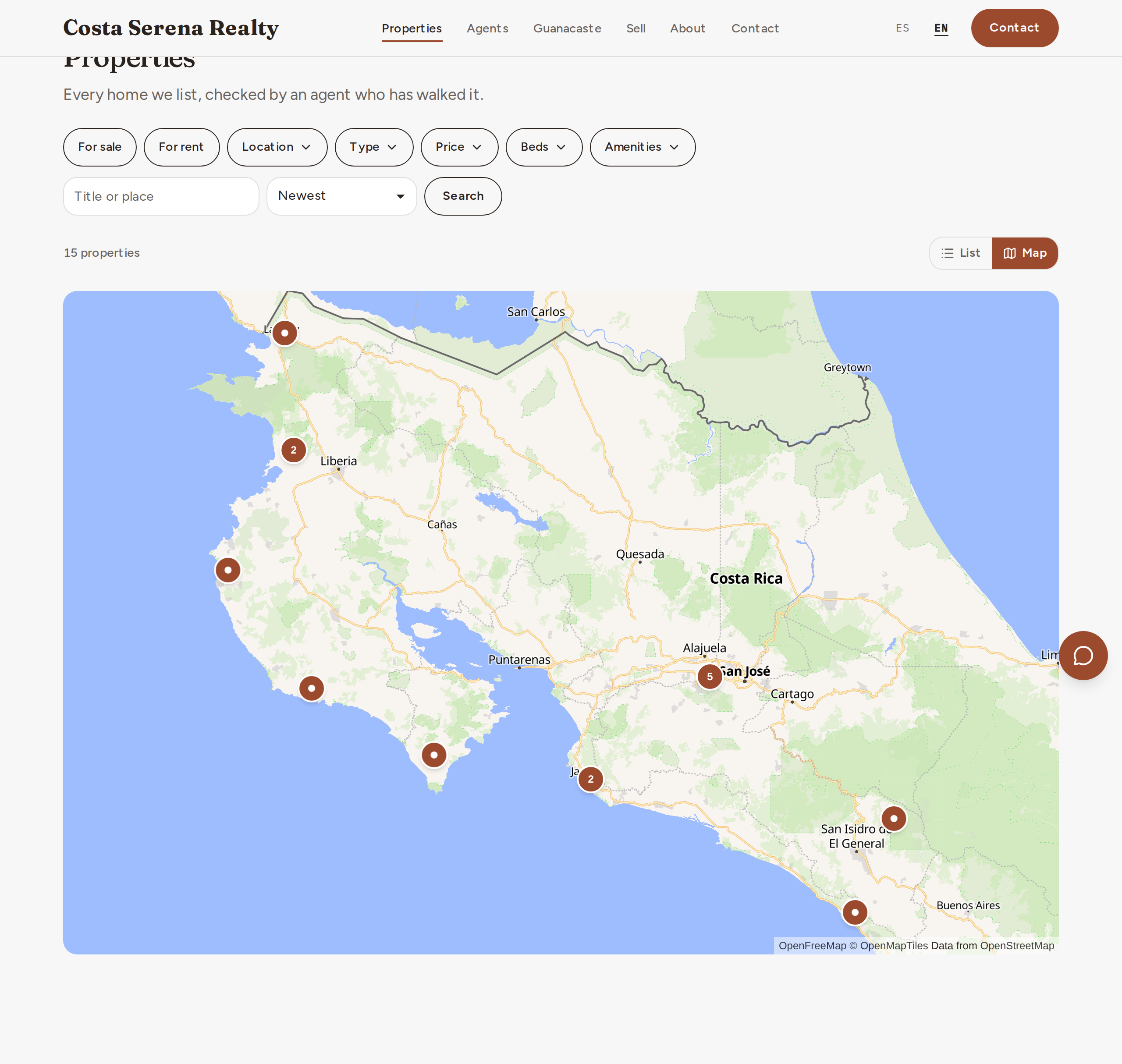 The map view of the listings page