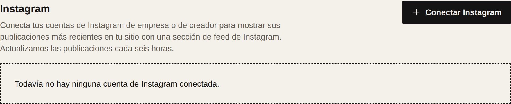 La sección de Instagram en Ajustes