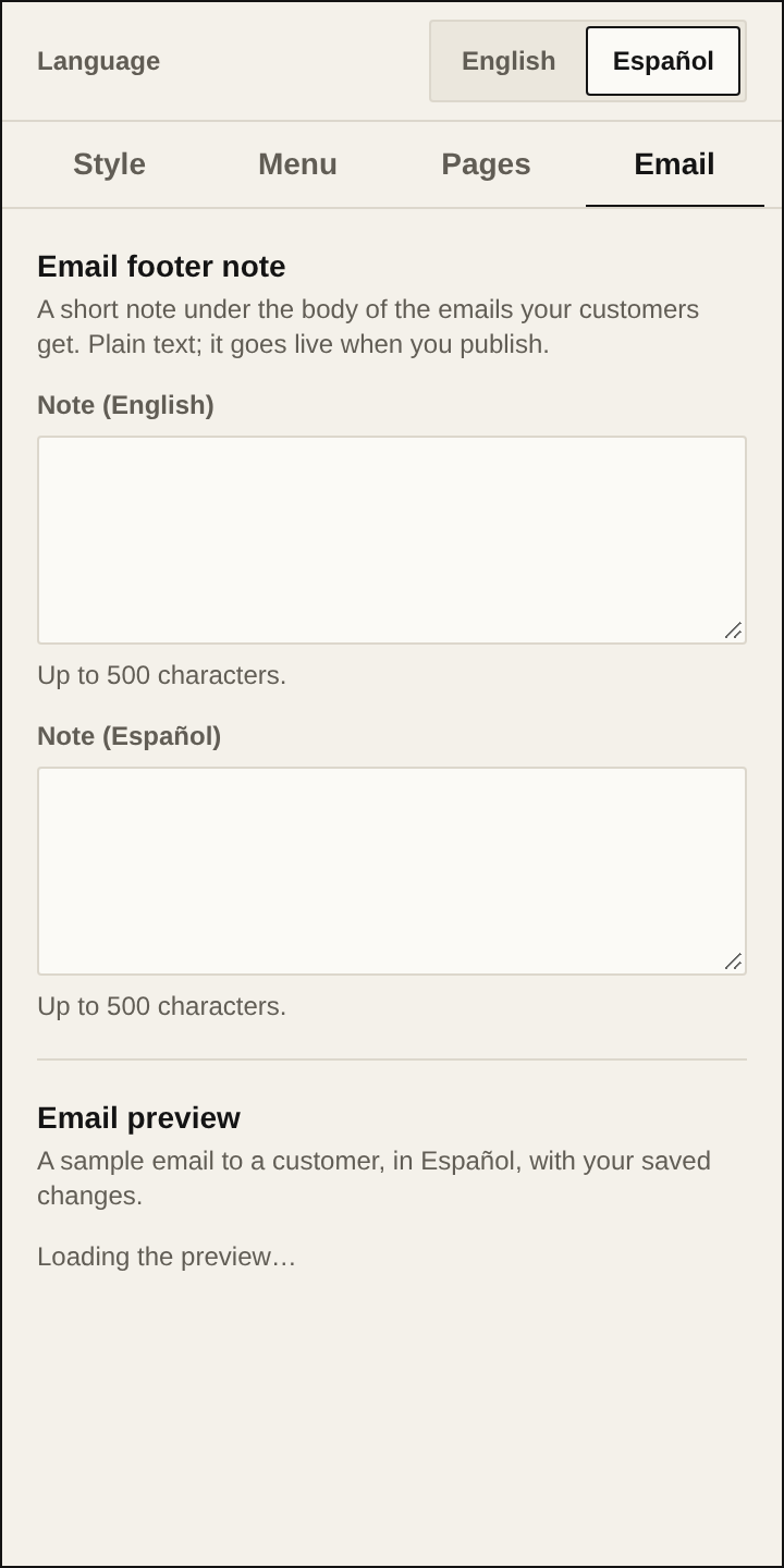 The Email tab with the note and the preview