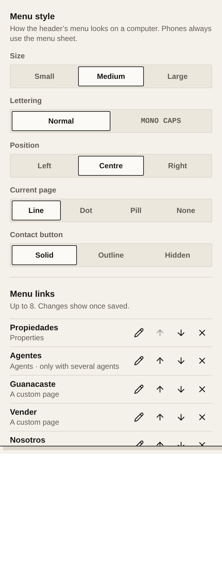 The editor's Menu tab