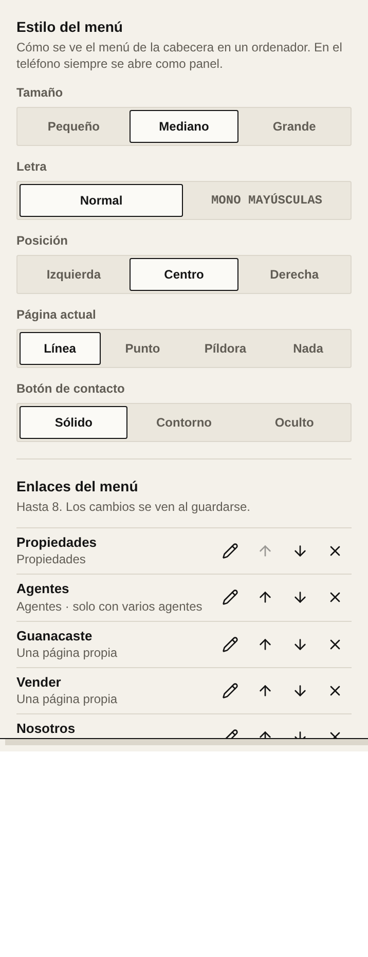 La pestaña Menú del editor