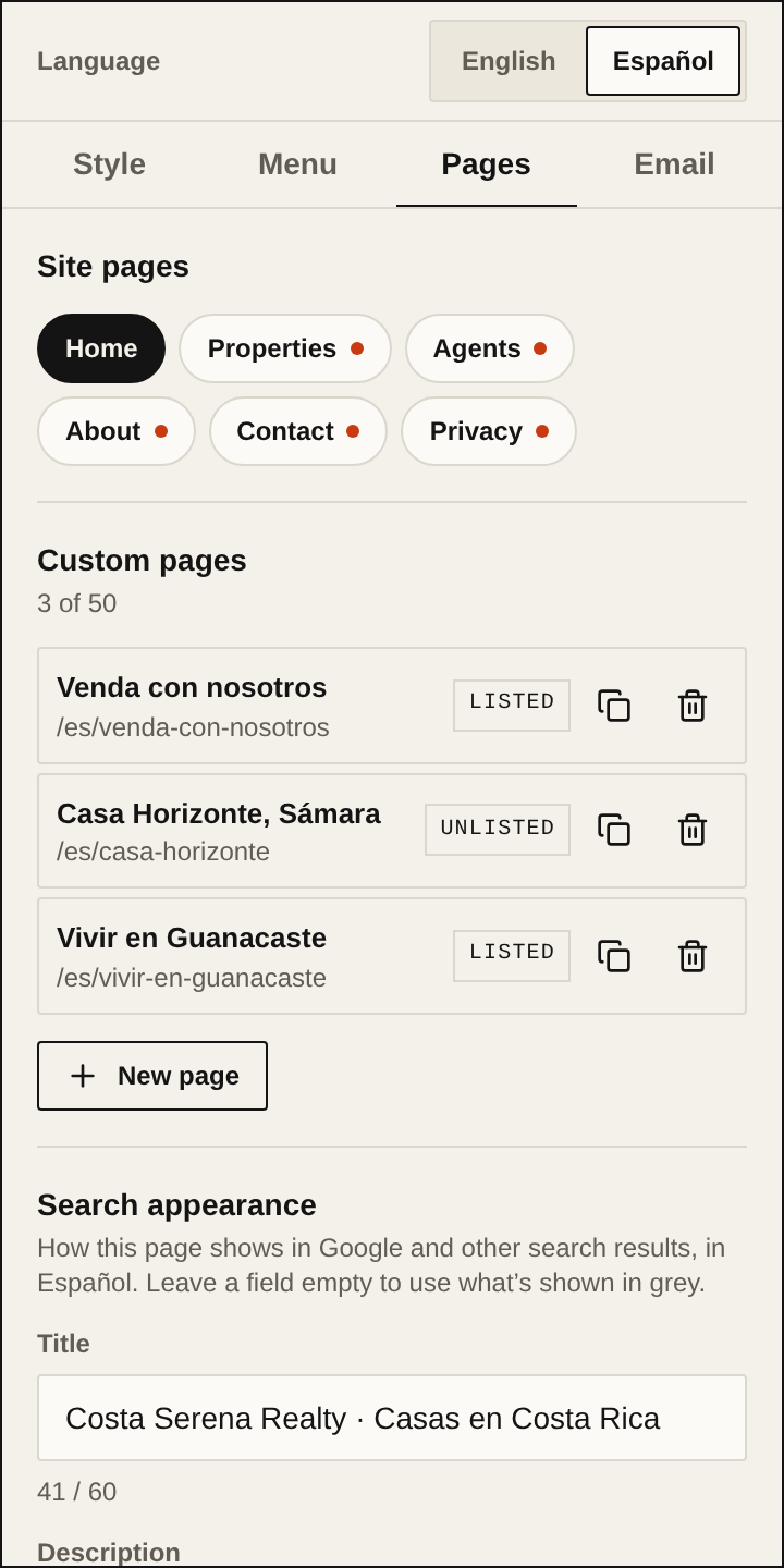 A page's search appearance