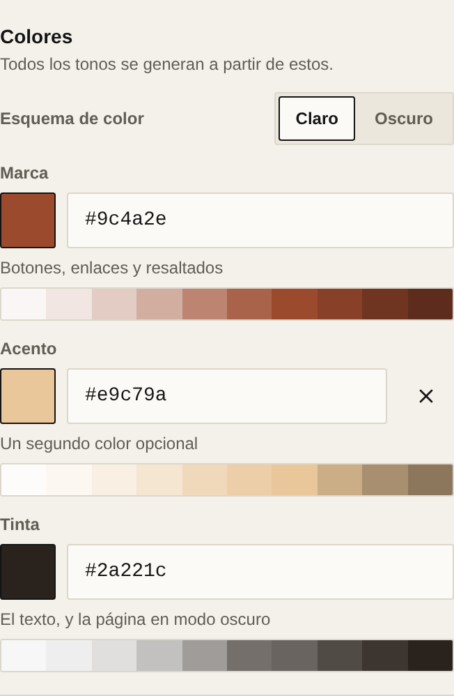 Los colores en la pestaña Estilo